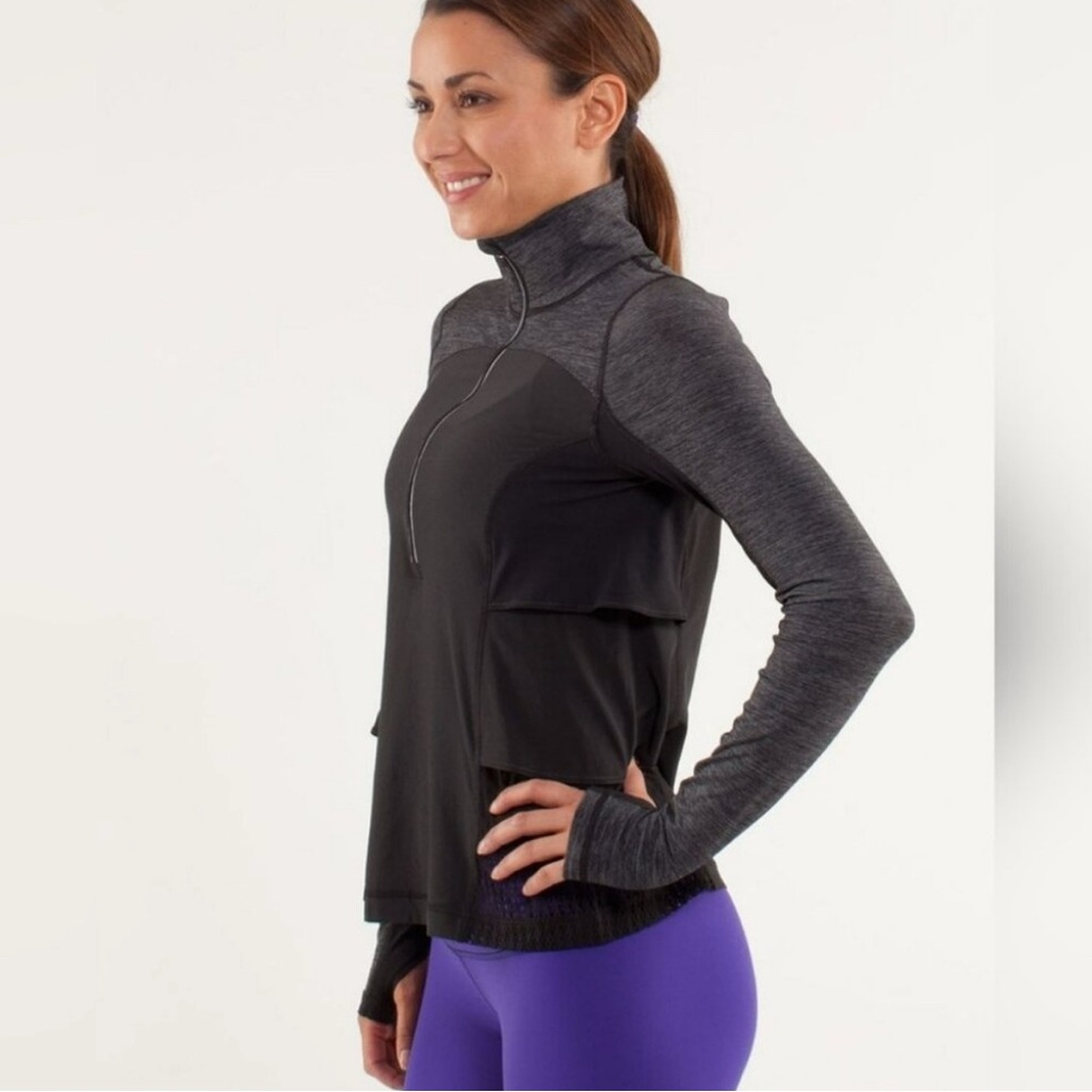 lululemon athletica Black and Dark Gray Half-Zip Pullover Hoodie size 6